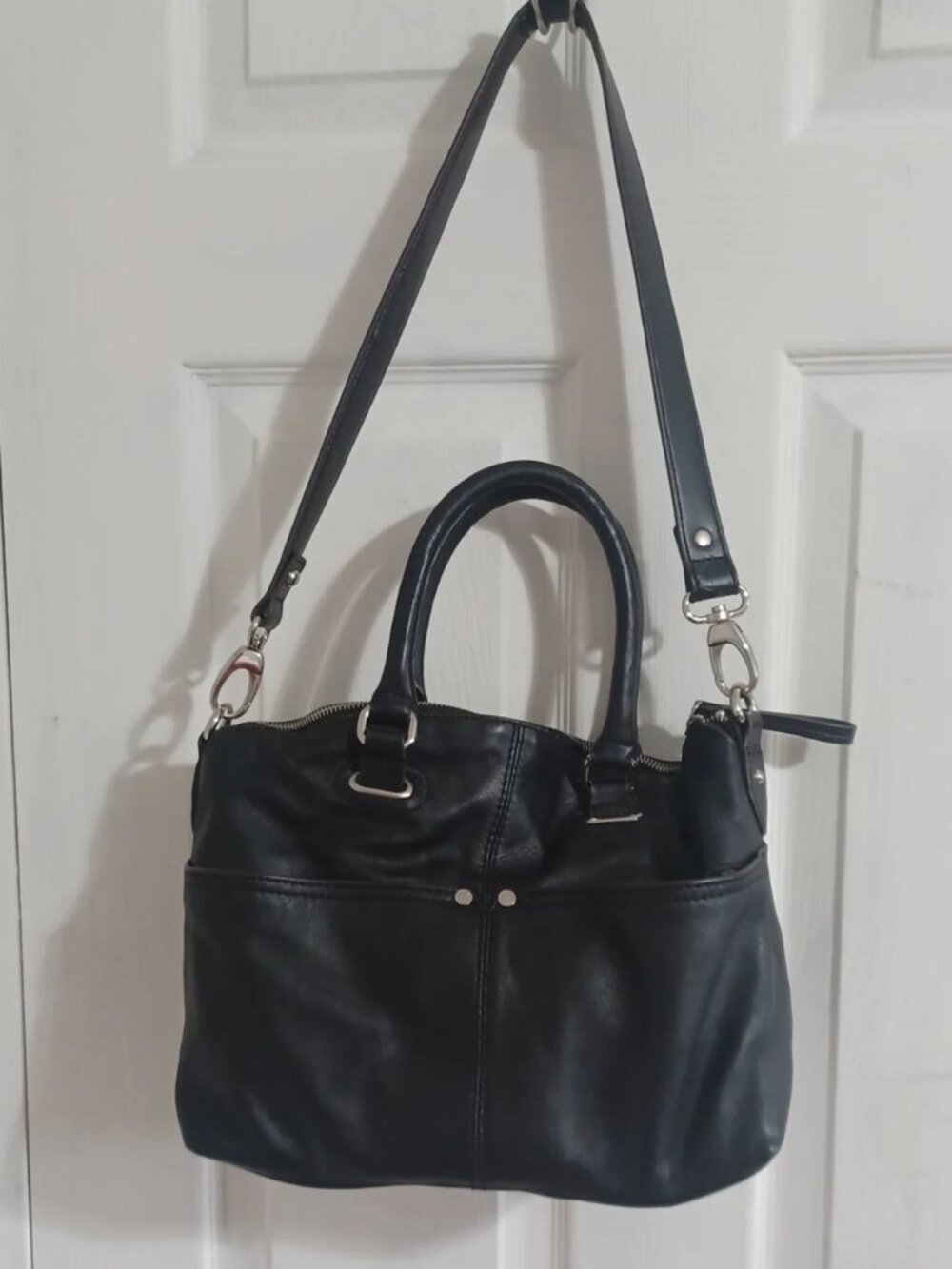 Tignanello Black Leather Convertible Satchel Shoulder Bag GUC